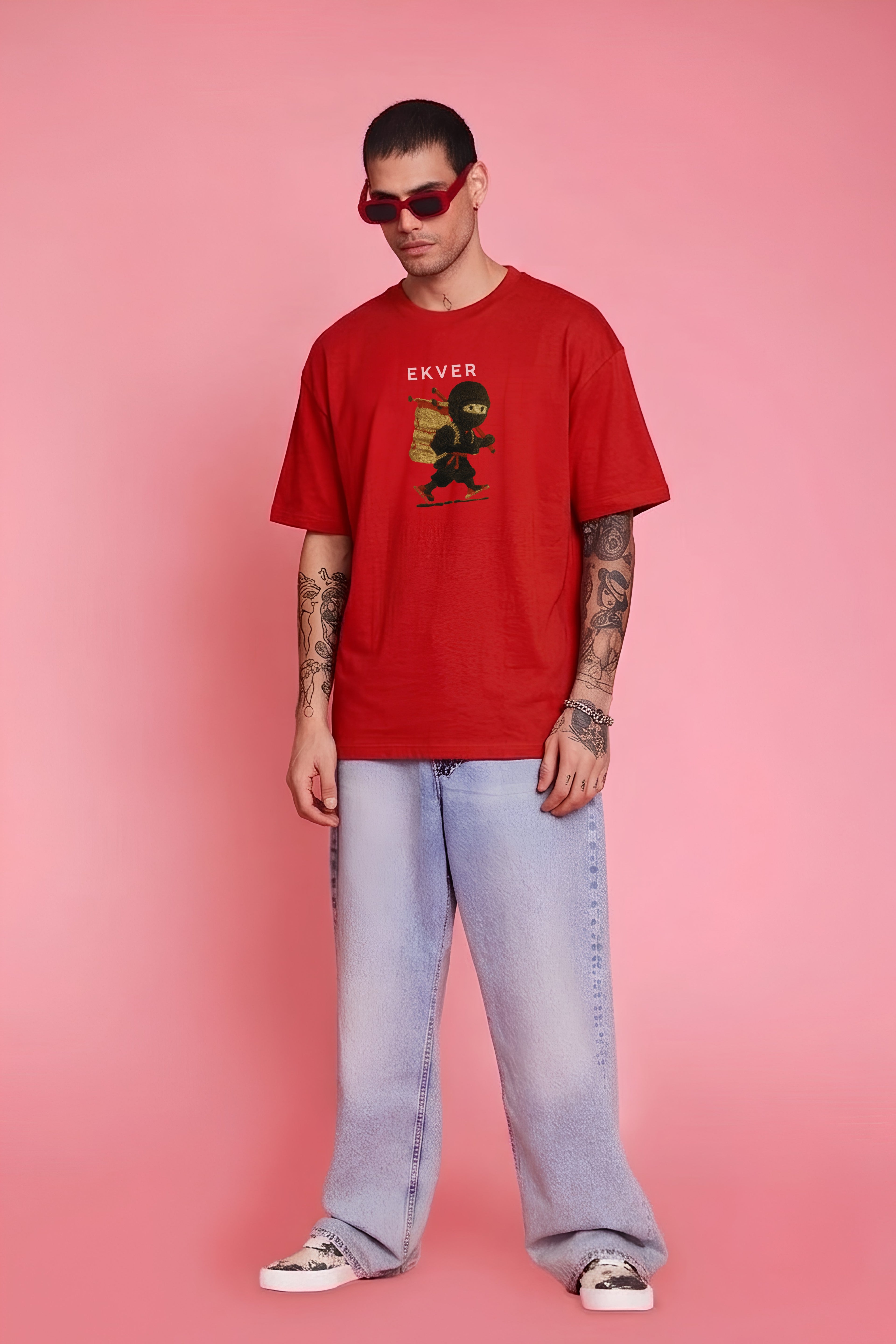 Cherry Red Oversized T-Shirt - EKVER Lil Shinobi Heavyweight
