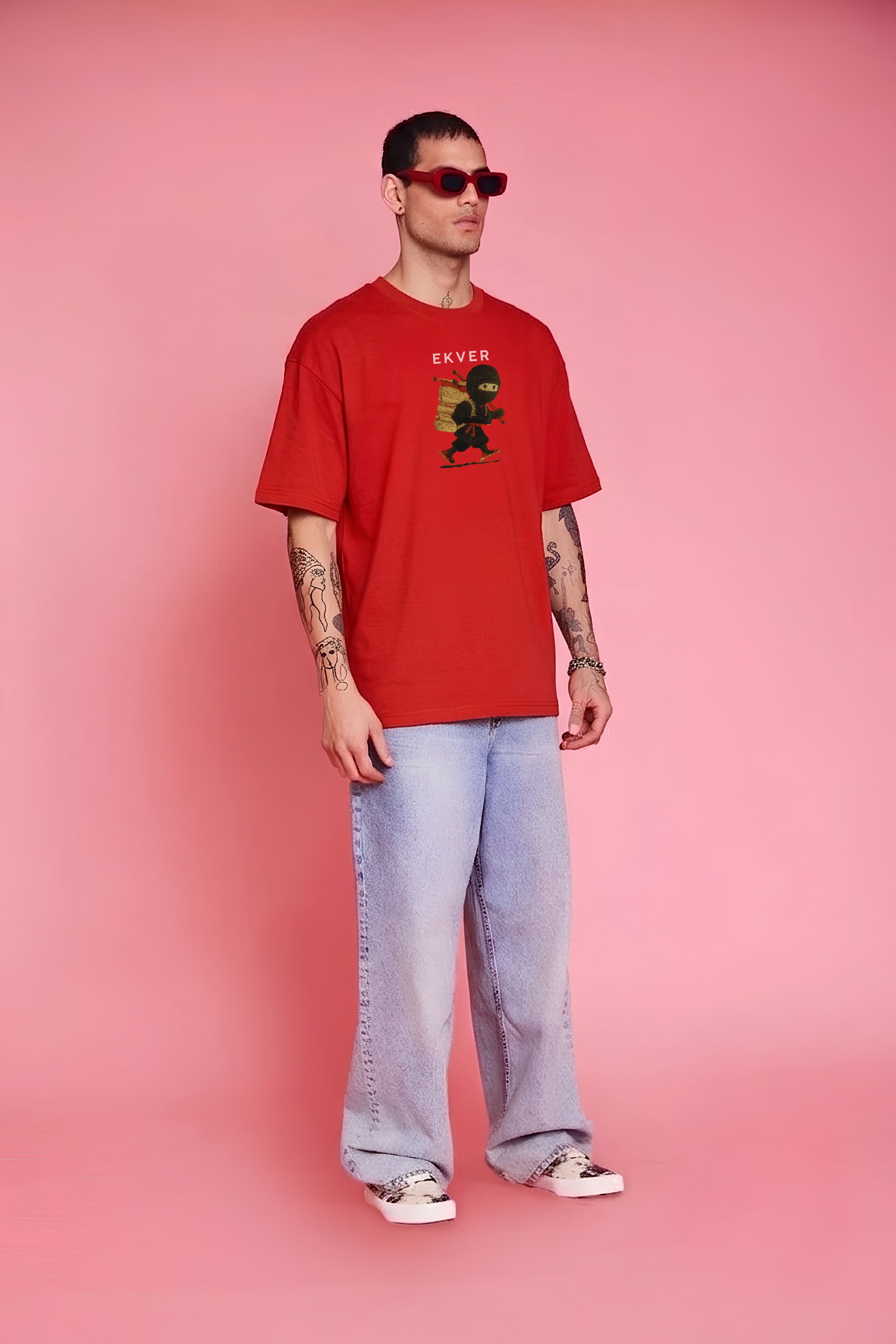 Cherry Red Oversized T-Shirt - EKVER Lil Shinobi Heavyweight