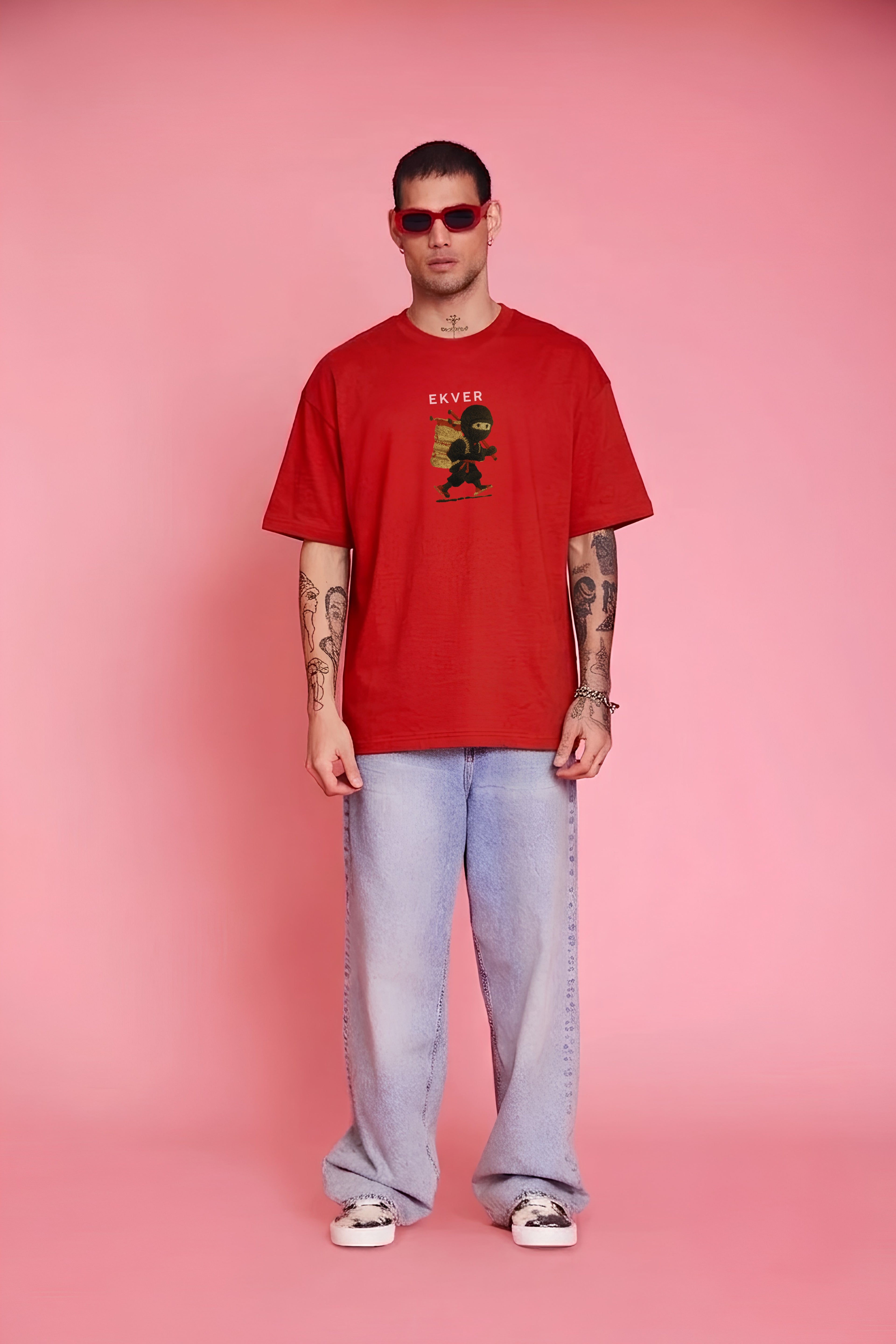 Cherry Red Oversized T-Shirt - EKVER Lil Shinobi Heavyweight