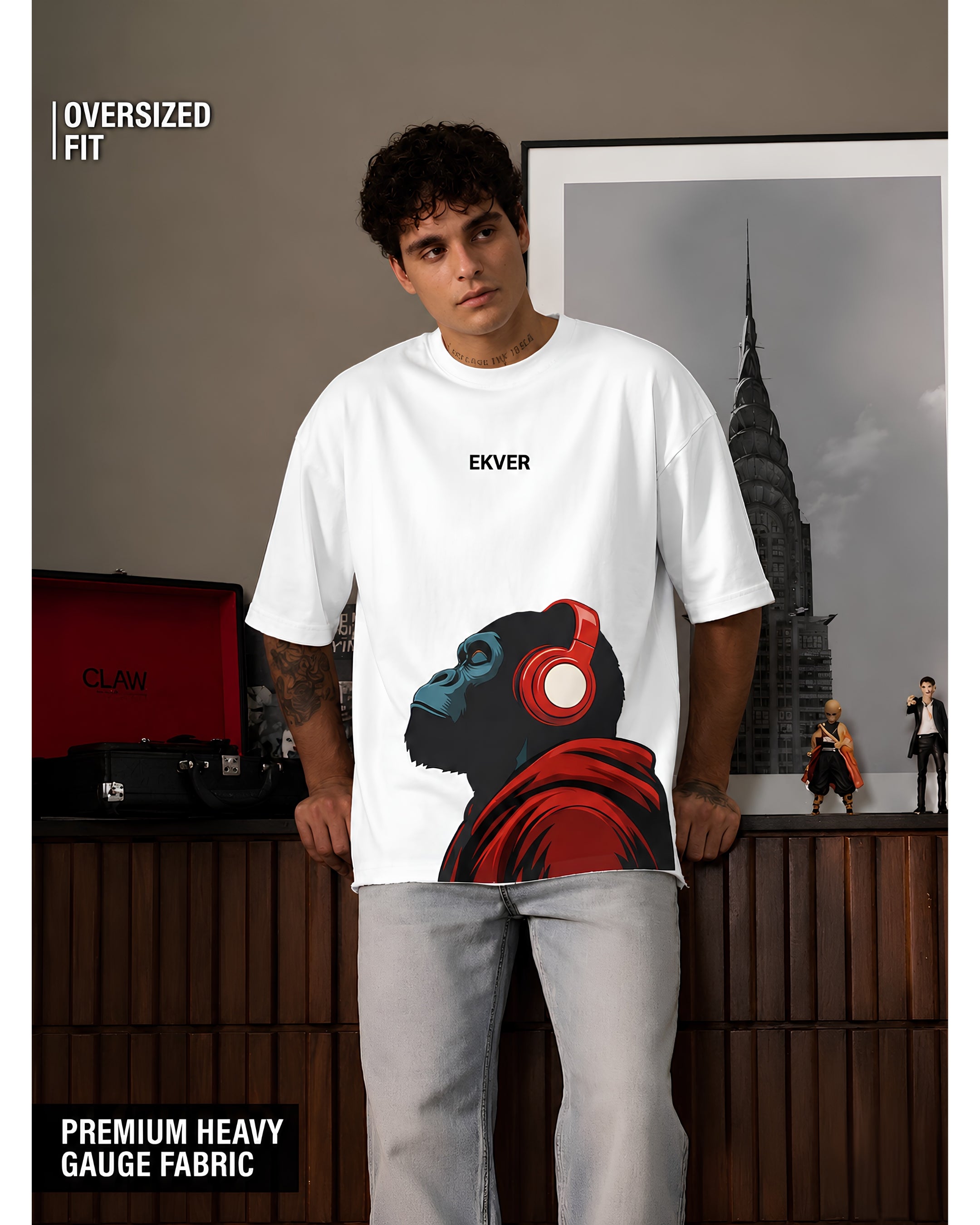 White Oversized T-Shirt - EKVER Apex Noise Heavyweight