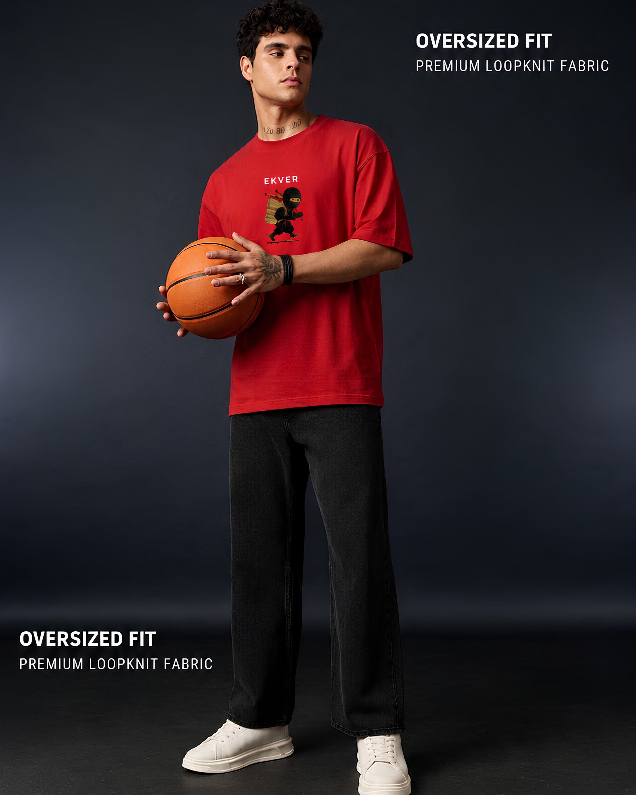 Cherry Red Oversized T-Shirt - EKVER Lil Shinobi Heavyweight