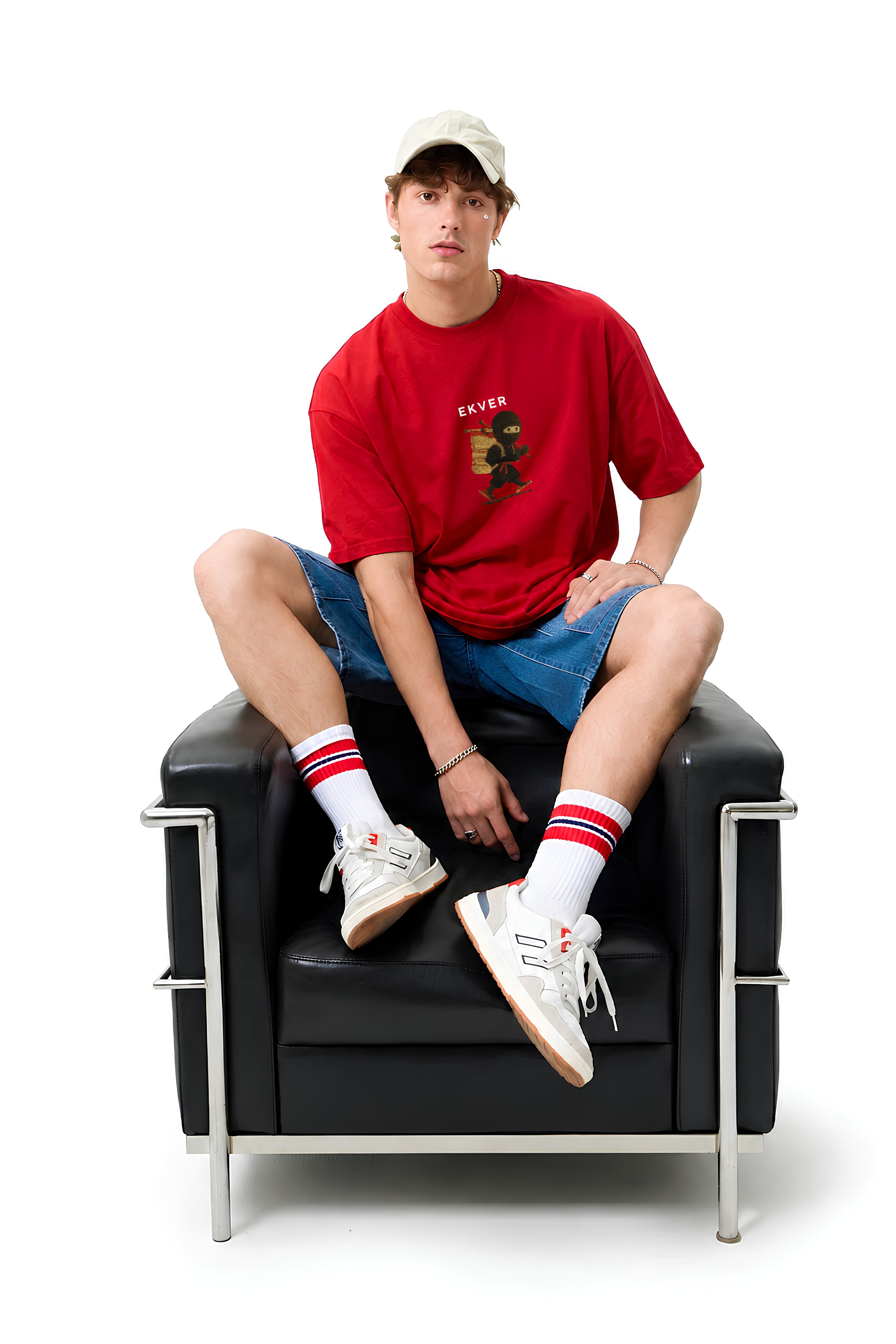 Cherry Red Oversized T-Shirt - EKVER Lil Shinobi Heavyweight
