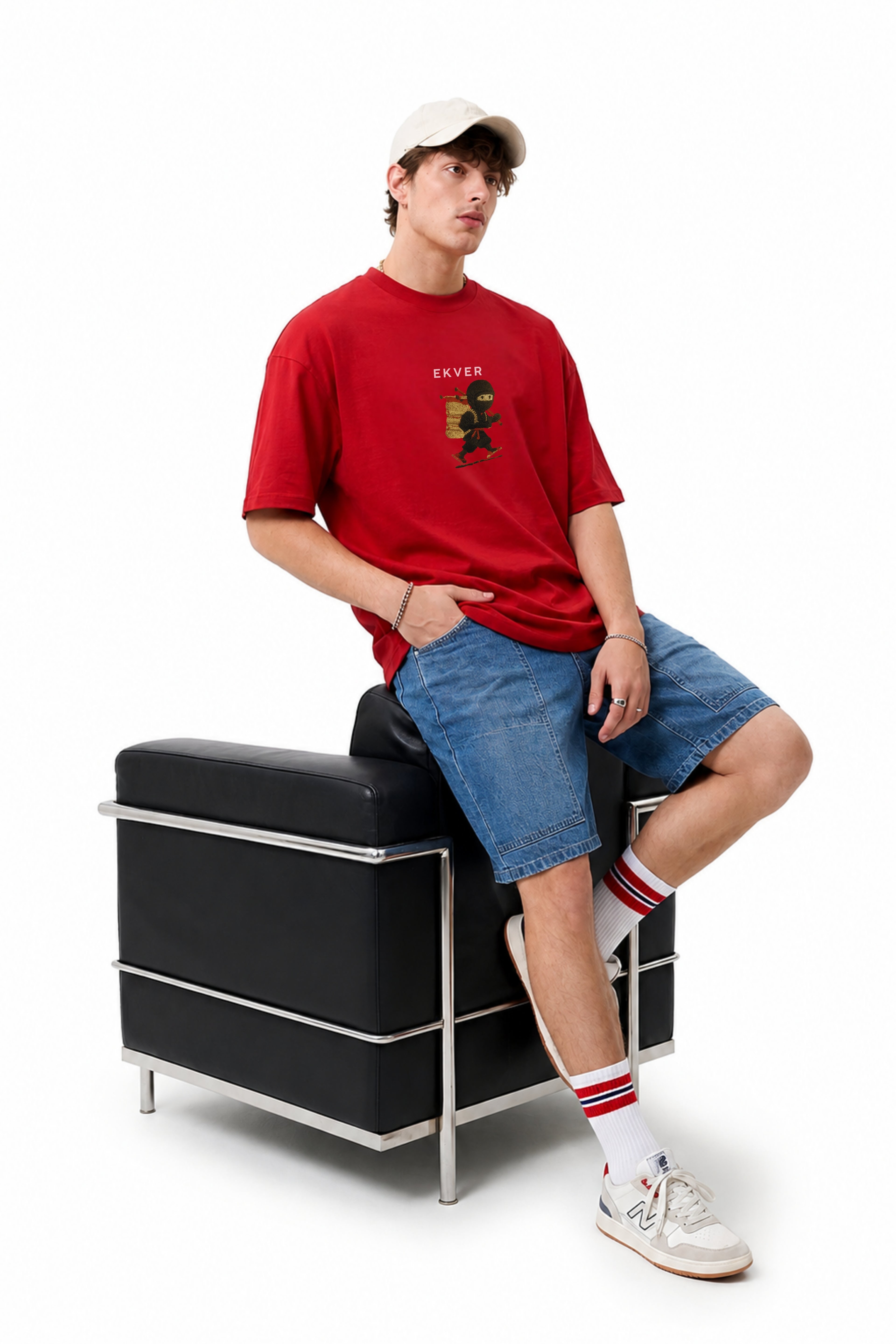 Cherry Red Oversized T-Shirt - EKVER Lil Shinobi Heavyweight