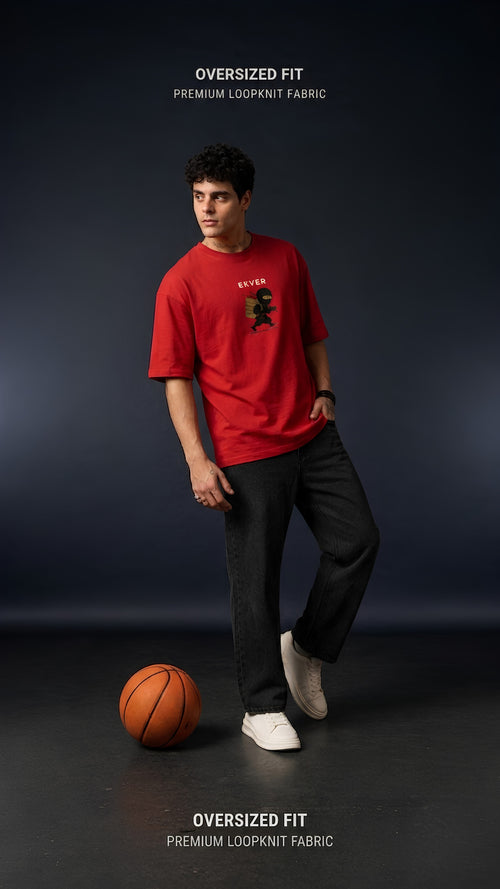 Cherry Red Oversized T-Shirt - EKVER Lil Shinobi Heavyweight