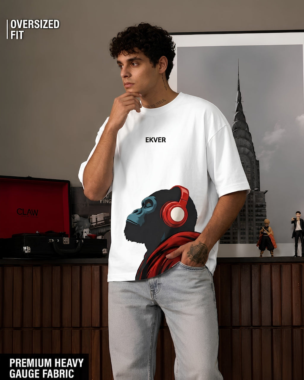White Oversized T-Shirt - EKVER Apex Noise Heavyweight