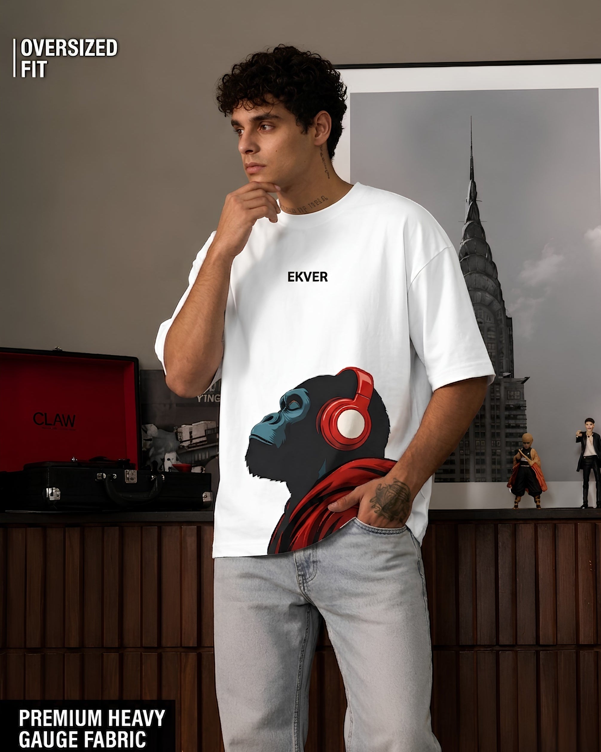 White Oversized T-Shirt - EKVER Apex Noise Heavyweight