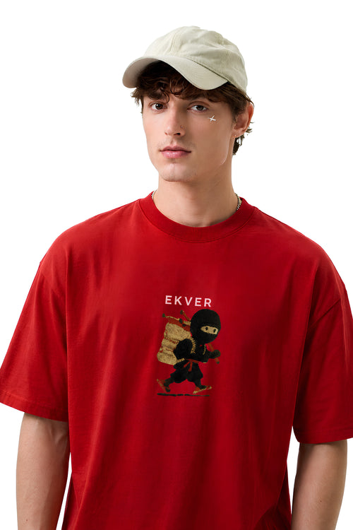 Cherry Red Oversized T-Shirt - EKVER Lil Shinobi Heavyweight