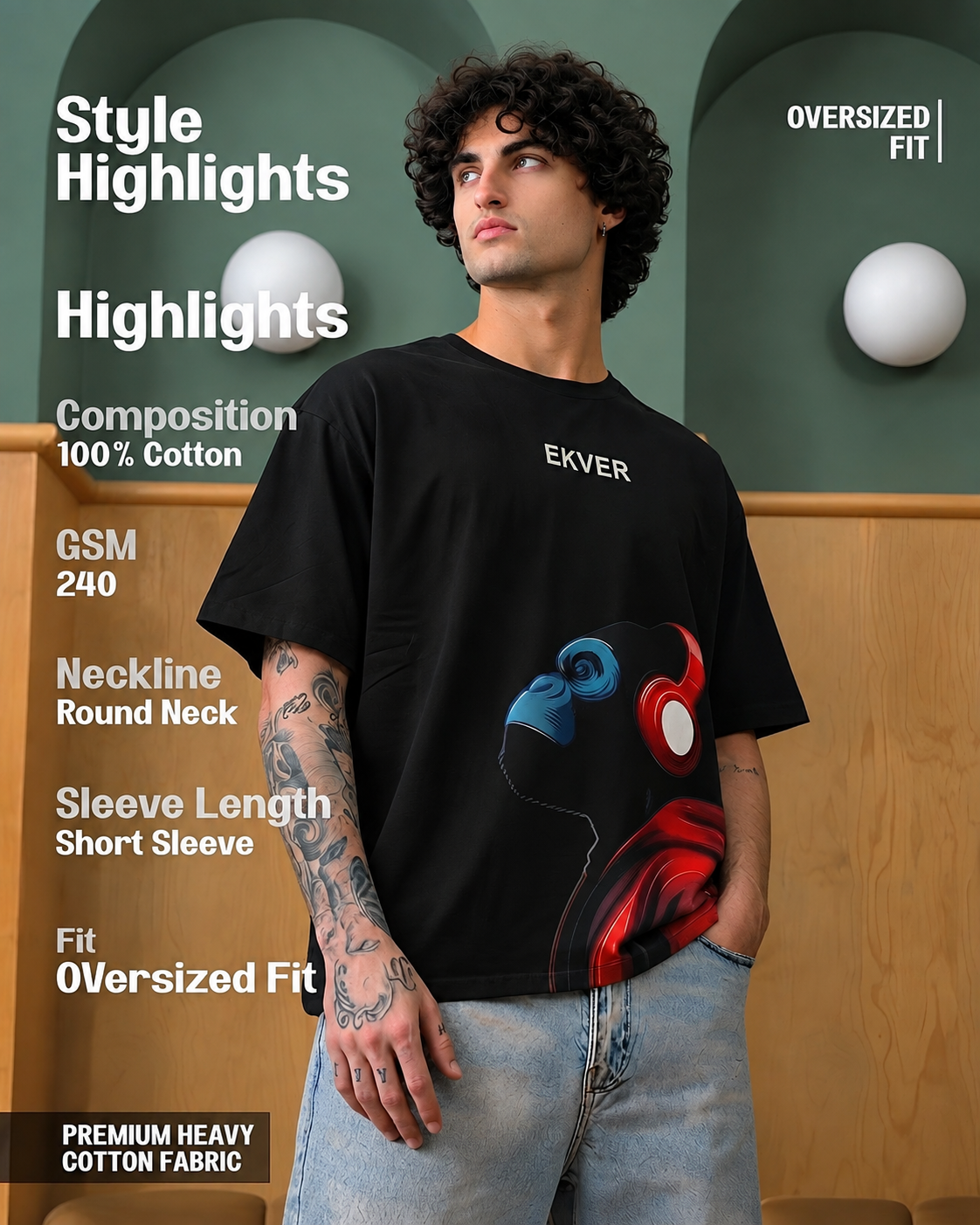 Black Oversized T-Shirt - EKVER Apex Noise Heavyweight
