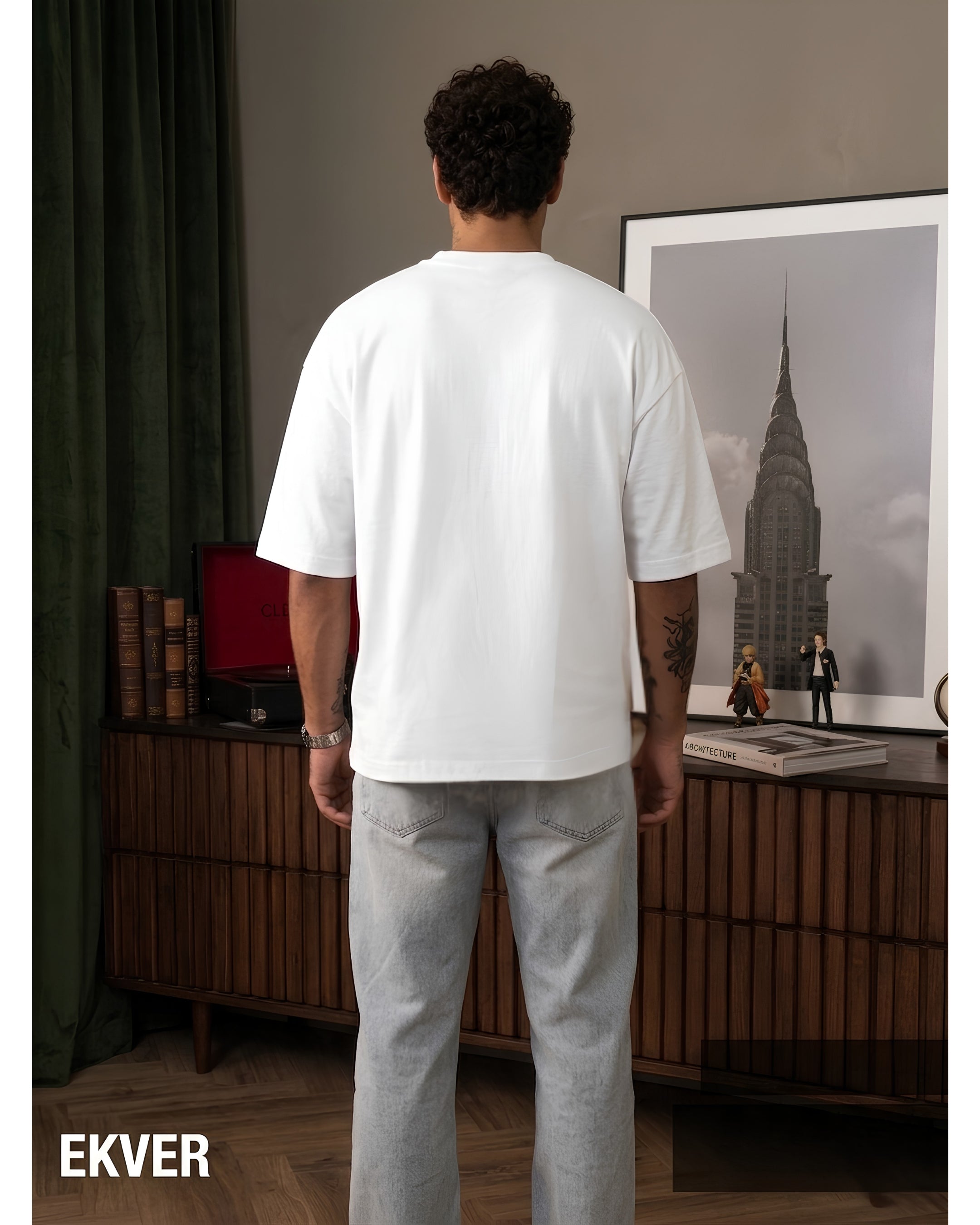 White Oversized T-Shirt - EKVER Apex Noise Heavyweight