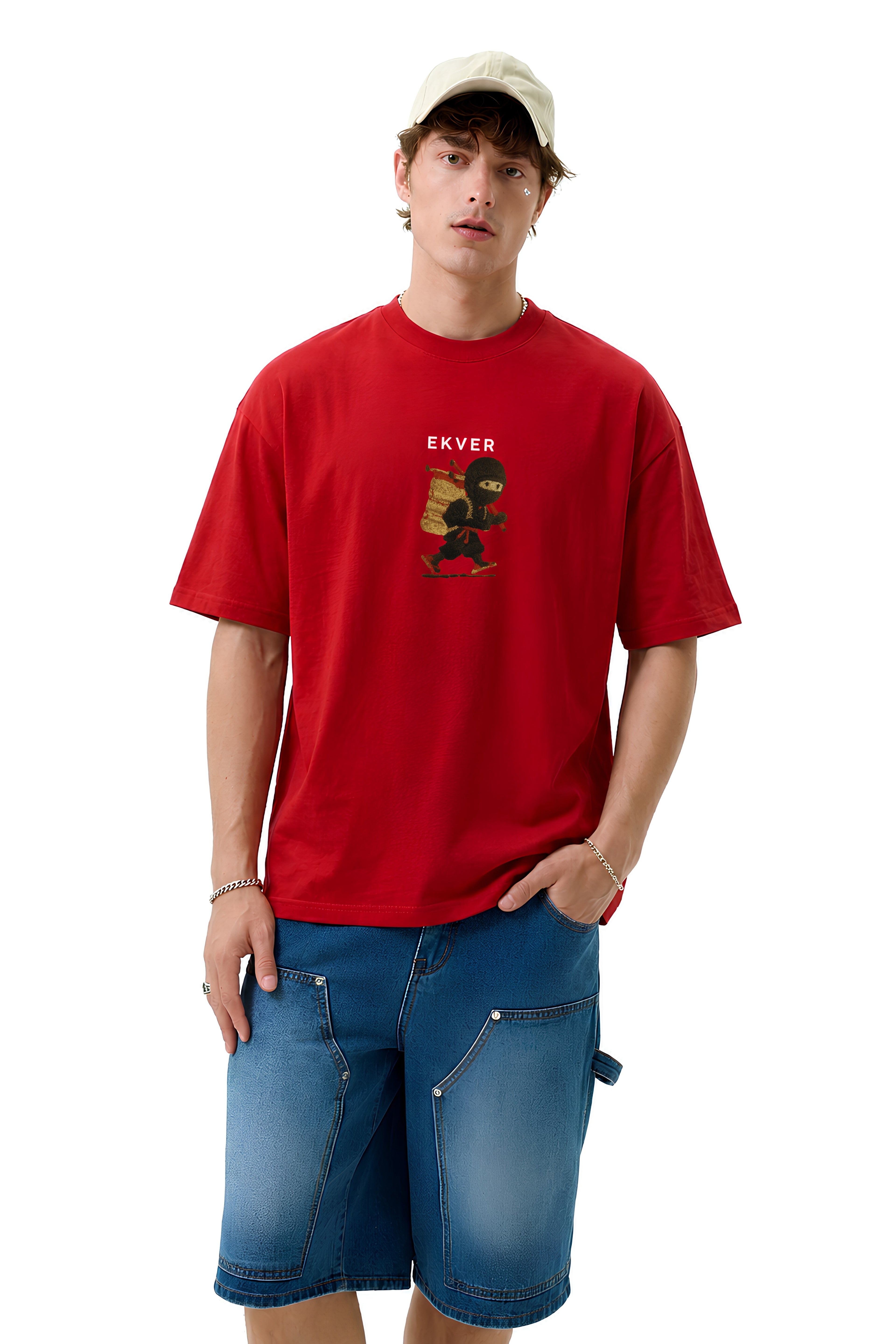 Cherry Red Oversized T-Shirt - EKVER Lil Shinobi Heavyweight