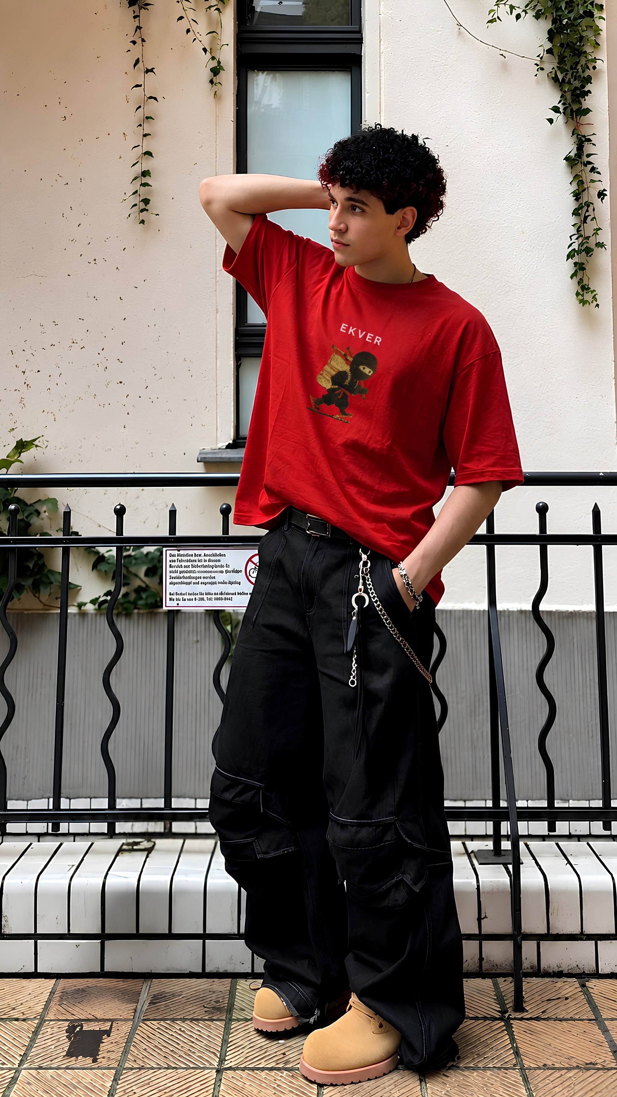 Cherry Red Oversized T-Shirt - EKVER Lil Shinobi Heavyweight