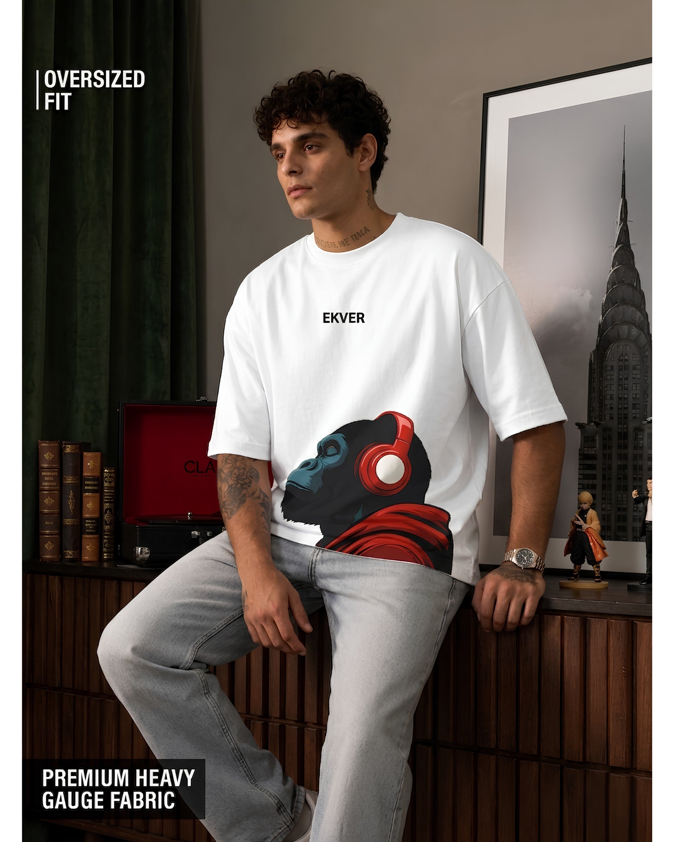 White Oversized T-Shirt - EKVER Apex Noise Heavyweight