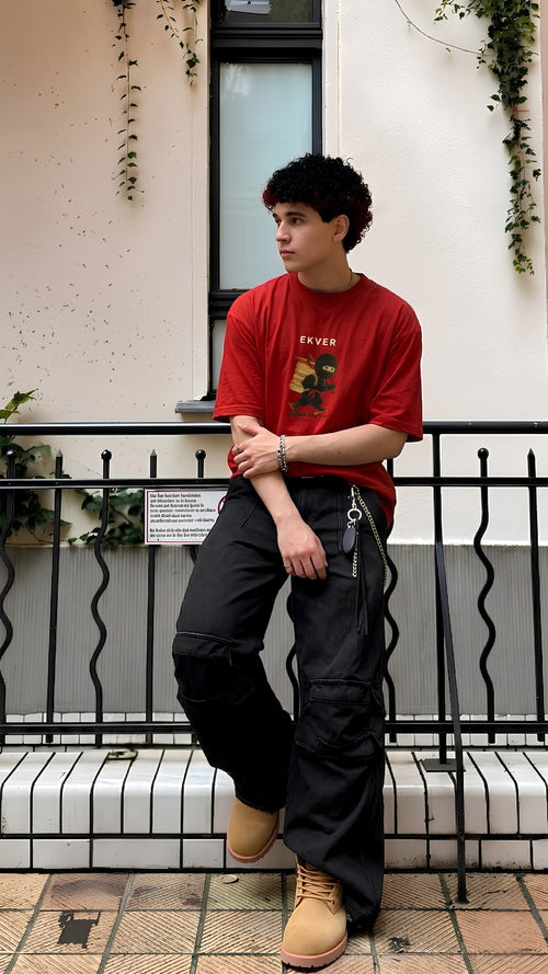Cherry Red Oversized T-Shirt - EKVER Lil Shinobi Heavyweight