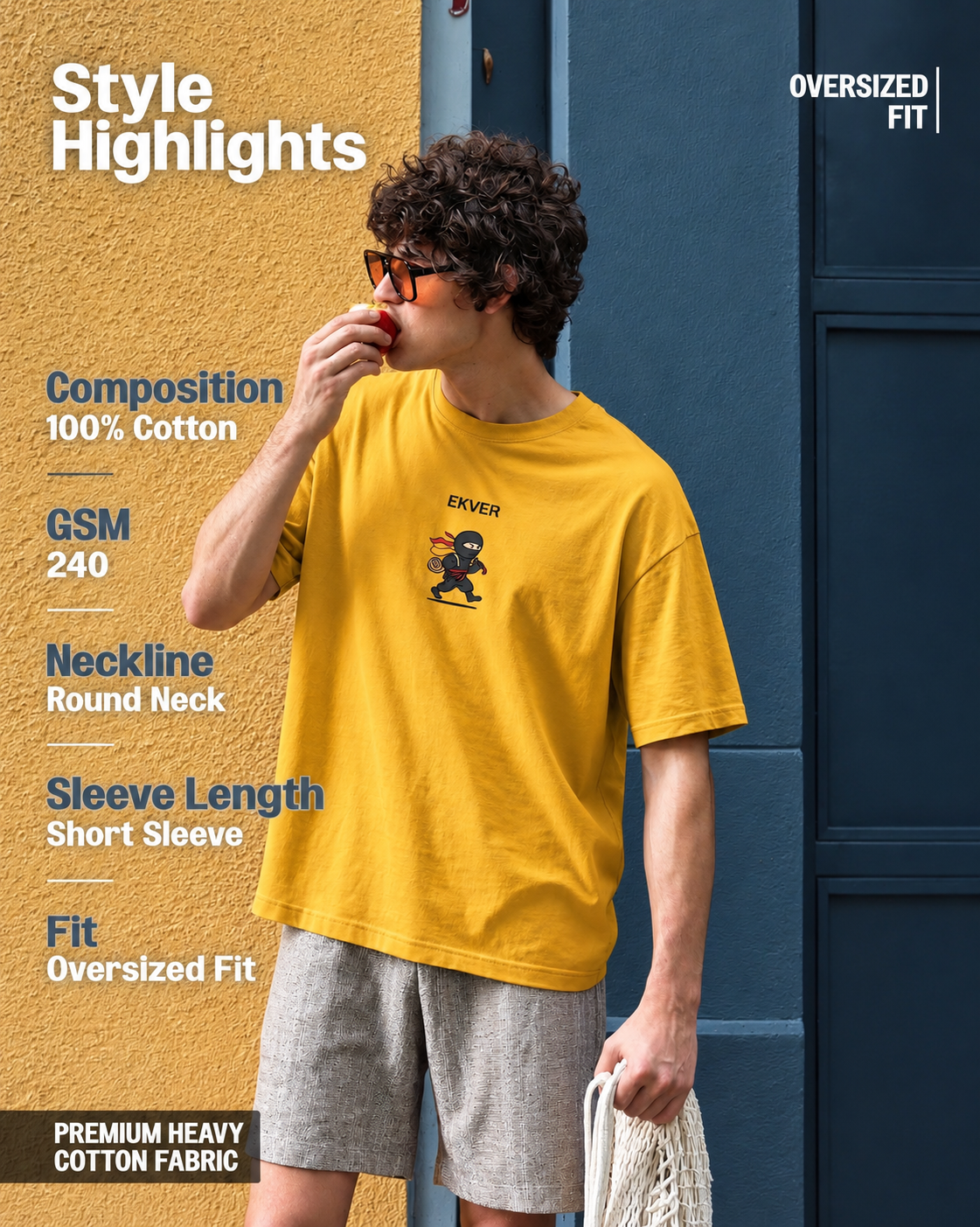 Amber Yellow Oversized T-Shirt - EKVER Lil Shinobi Heavyweight