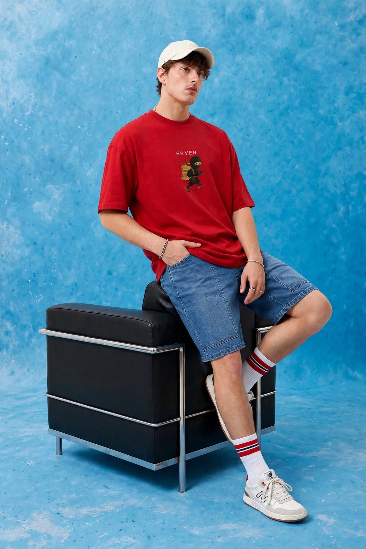 Cherry Red Oversized T-Shirt - EKVER Lil Shinobi Heavyweight