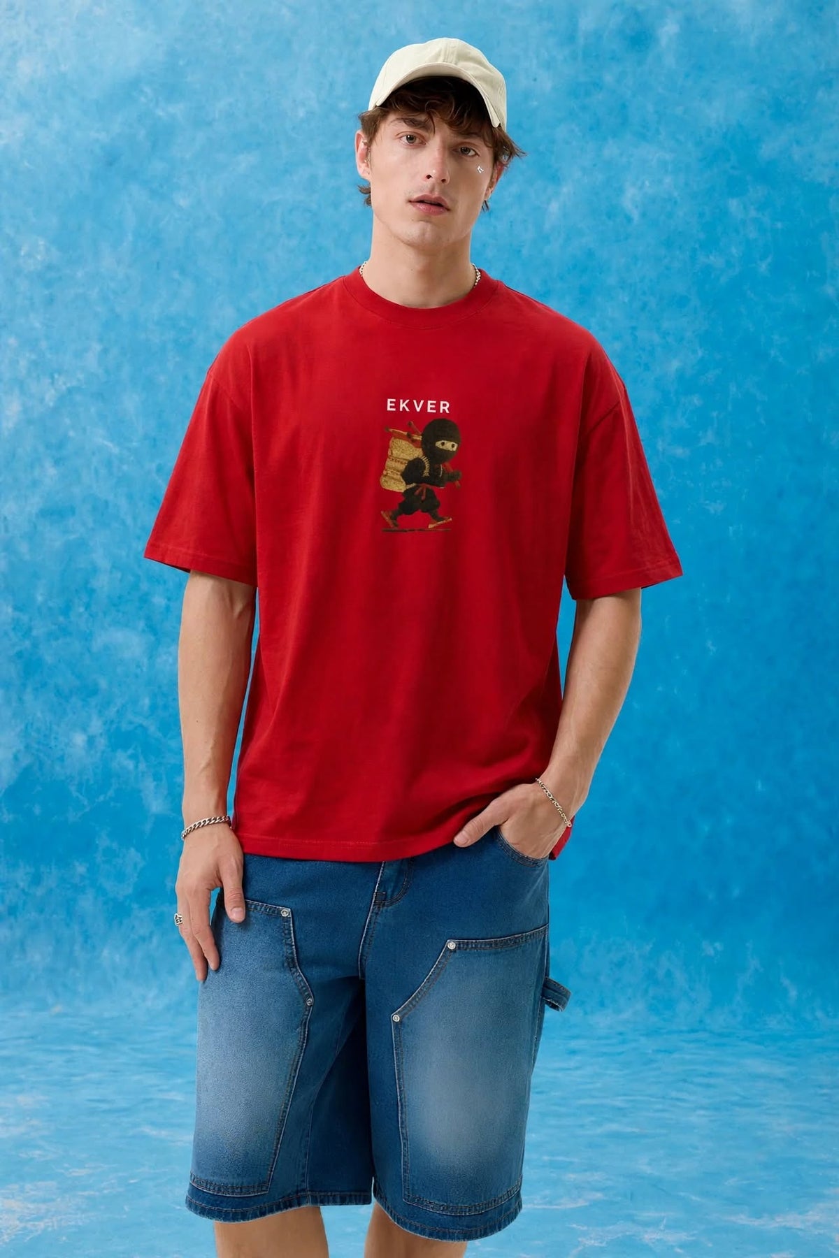 Cherry Red Oversized T-Shirt - EKVER Lil Shinobi Heavyweight