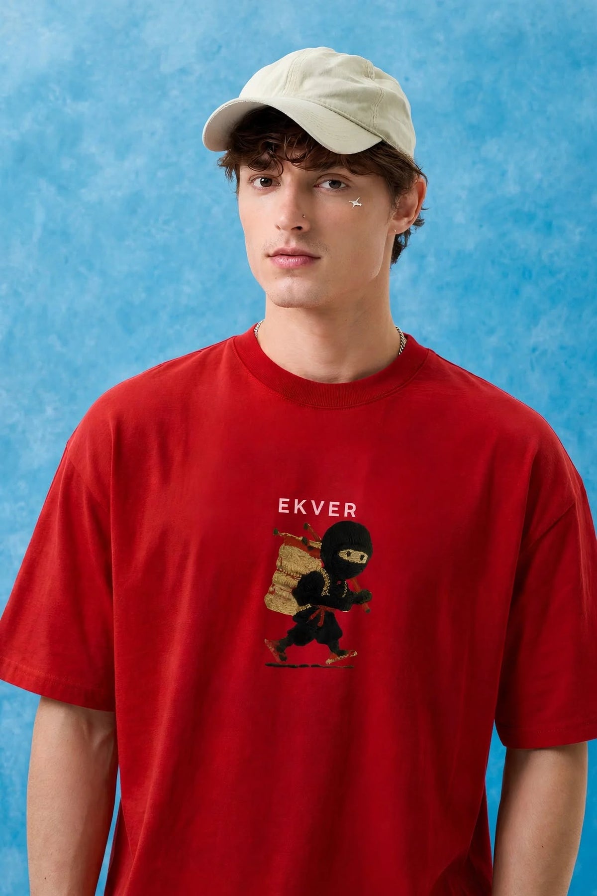 Cherry Red Oversized T-Shirt - EKVER Lil Shinobi Heavyweight