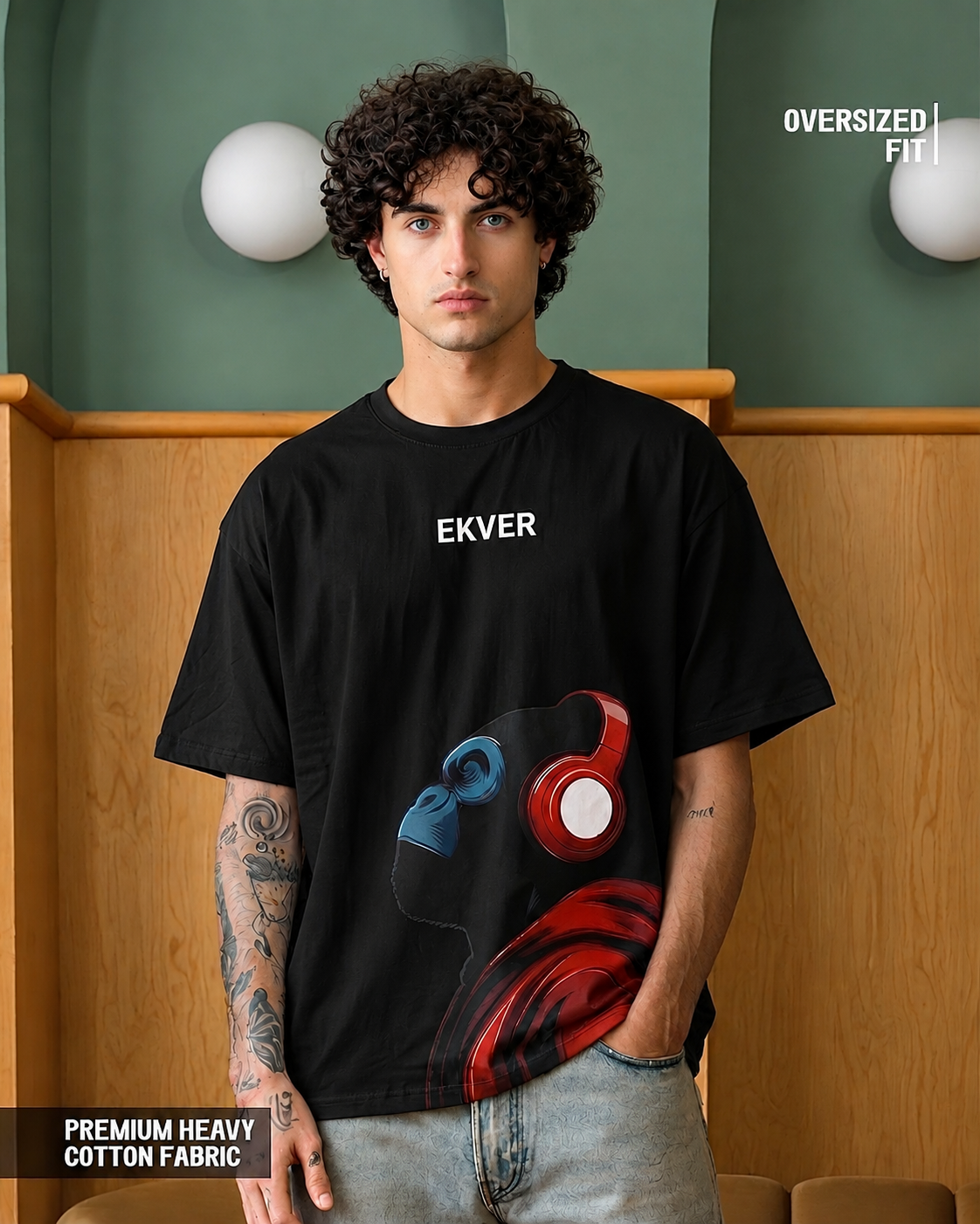 Black Oversized T-Shirt - EKVER Apex Noise Heavyweight