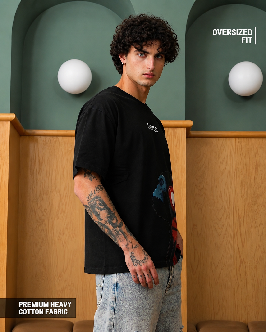 Black Oversized T-Shirt - EKVER Apex Noise Heavyweight