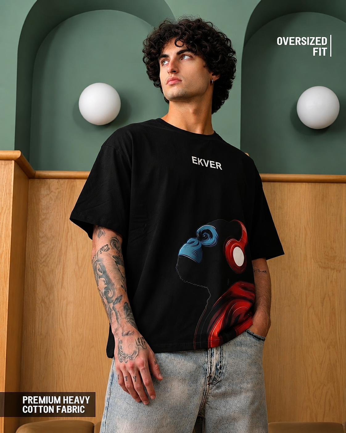Black Oversized T-Shirt - EKVER Apex Noise Heavyweight