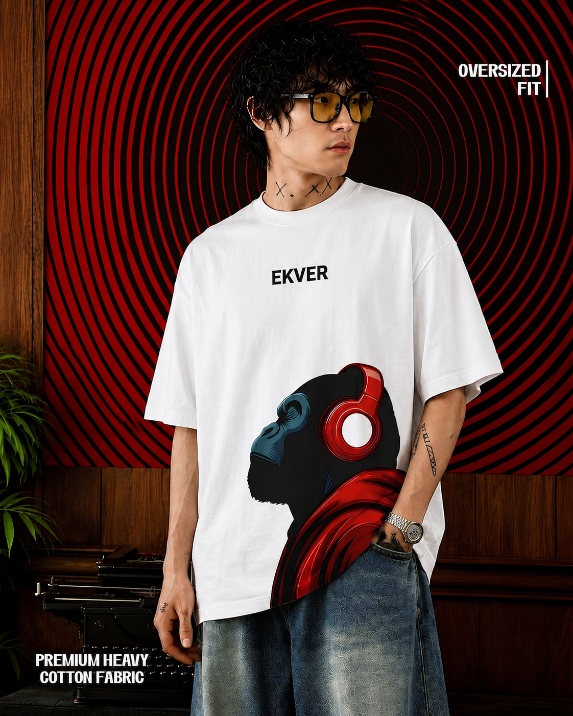 White Oversized T-Shirt - EKVER Apex Noise Heavyweight
