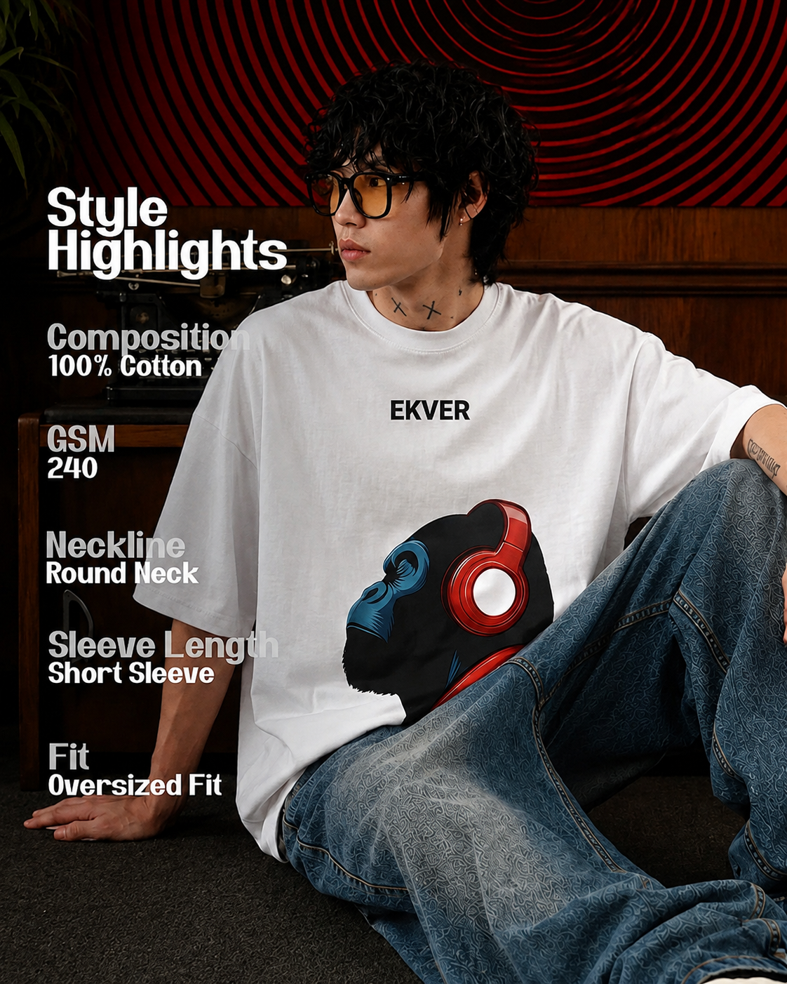 White Oversized T-Shirt - EKVER Apex Noise Heavyweight