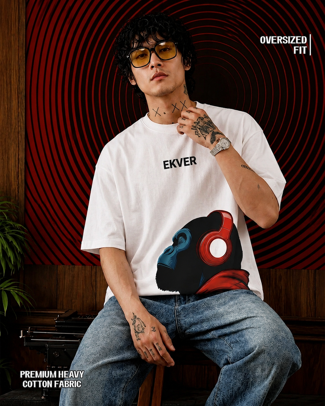 White Oversized T-Shirt - EKVER Apex Noise Heavyweight